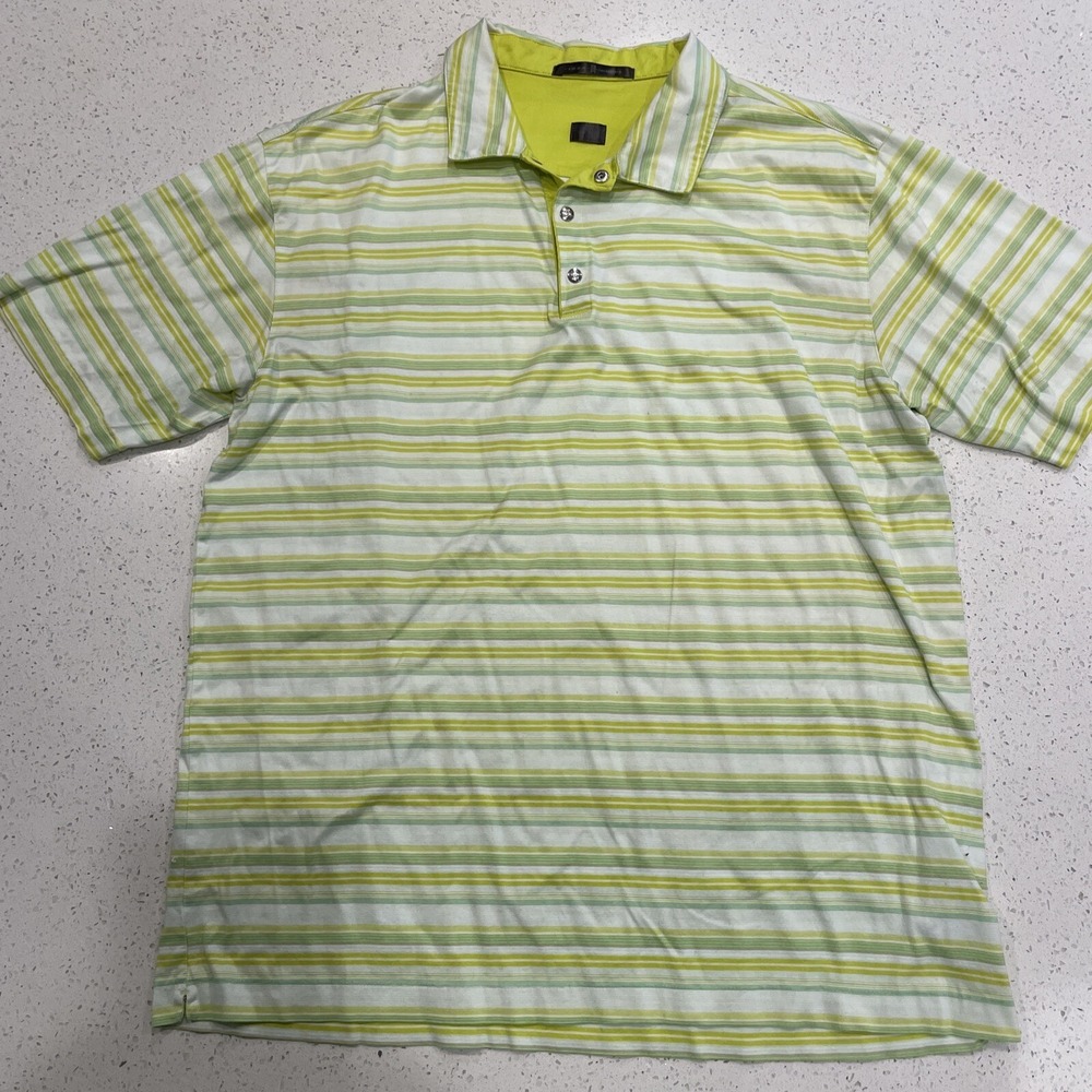 Nike Tiger Woods Polo Shirt Men XL Green Blue‎ Striped Snap Button Golf Dad